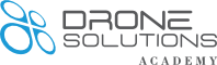 Logo for Drone Solutions Academy featuring a blue abstract drone graphic on the left and the words Drone Solutions Academy in modern black and gray text on the right.